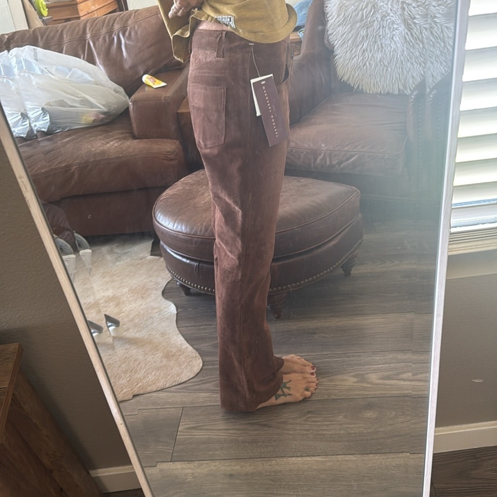 Brown genuine suede leather pants new with tags by Margaret Godfrey size 6 - Picture 4 of 16